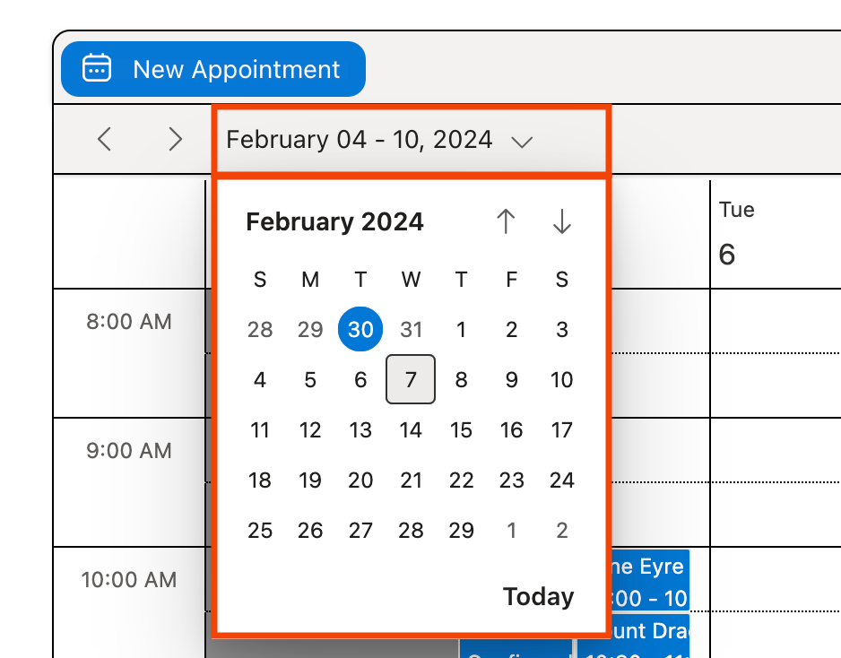 Date dropdown mini calendar tool
